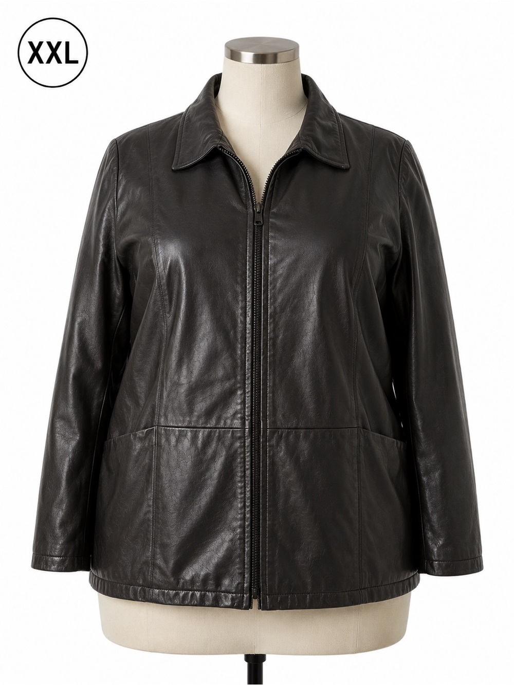 Vintage Italian Genuine Leather Jacket Black Size EU 44 Classic Zip Coat